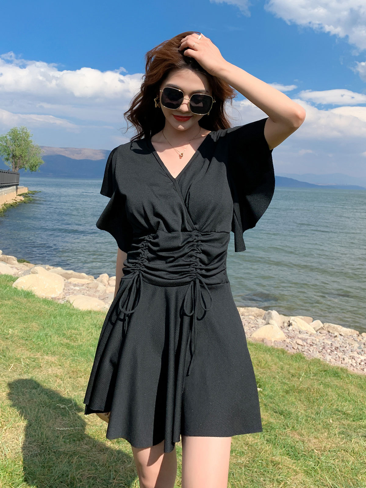 Traje de baño de una pieza chica gordita de las mujeres más el tamaño del vientre que cubre adelgazar las aguas termales reunieron falda conservadora traje de hermana gorda en el pecho grande