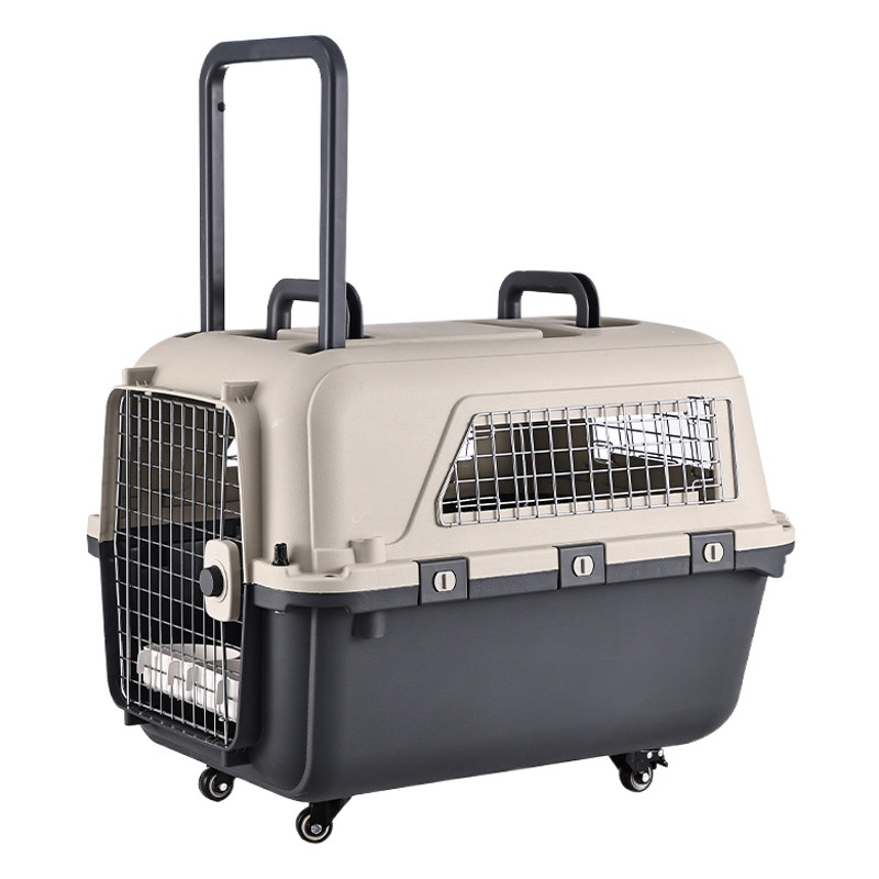 Pet Plastic Travel Crate, Breathable and Portable Carry-On Trolley Box for Small and Medium-Sized Dogs and Cats, Pet Transport Box