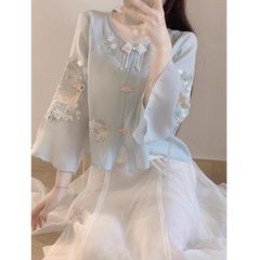 新中式国风改良汉服衬衫女夏季2025新款时尚甜美设计感高腰半身裙