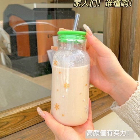 ins网红吸管杯子大容量耐高温玻璃杯家用透明简约水杯高颜值带盖|undefined