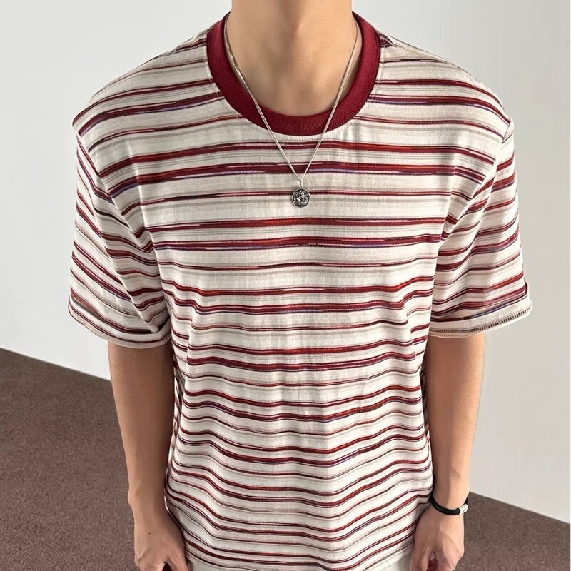 Striped Short-Sleeve T-Shirt for Women 2026 New Summer Style, Regular Shoulder, Loose Fit, Slimming, Round Neck, Half-Sleeve Tee, One-Piece Wholesale Striped Short-Sleeve T-Shirt for Women 2026 New Summer Style, Regular Shoulder, Loose Fit, Slimming, Round Neck, Half-Sleeve Tee, One-Piece Wholesale