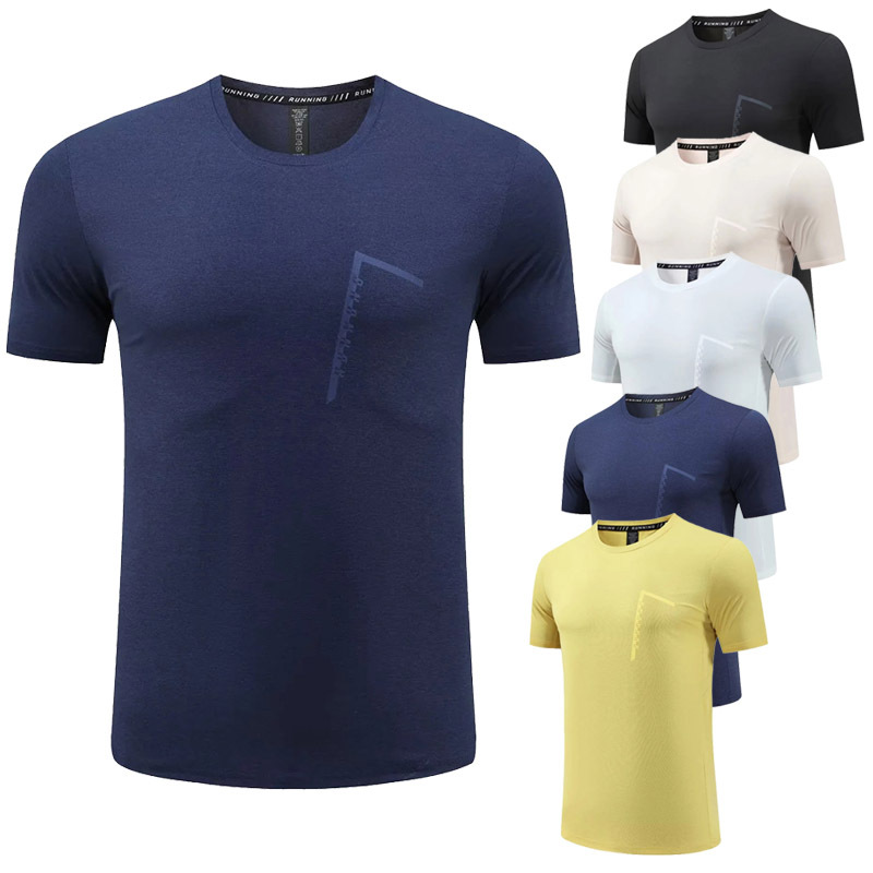 Men's Spring and Summer New Sports Short-sleeved T-shirt Round Neck Solid Color Quick-drying Clothes Breathable Running Training Fitness Clothes