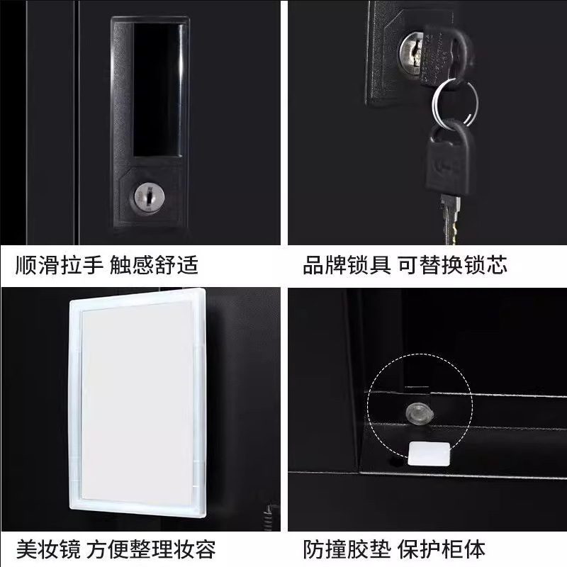 Black locker staff dormitory iron locker with lock thickened storage cabinet gym locker room changing wardrobe