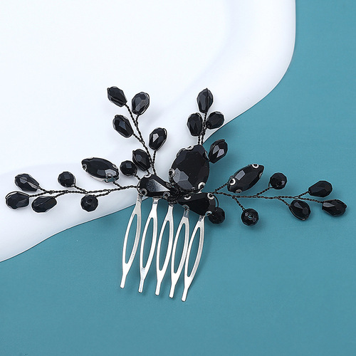 European and American cross-border black crystal comb handmade bride headgear retro forest princess hair clip wholesale 