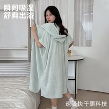 ins带帽浴裙浴巾式浴袍女可爱斗篷浴巾家居可穿可裹游泳连帽浴裙