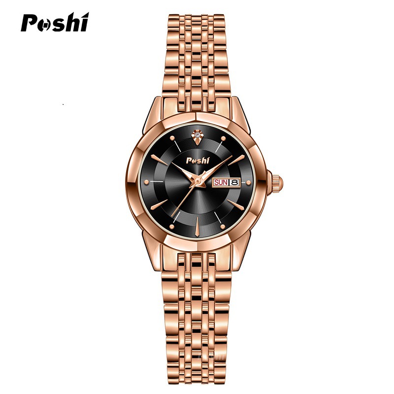 Poshi nueva moda mujer reloj de cuarzo simple casual mujer reloj impermeable doble calendario reloj de mujer moda