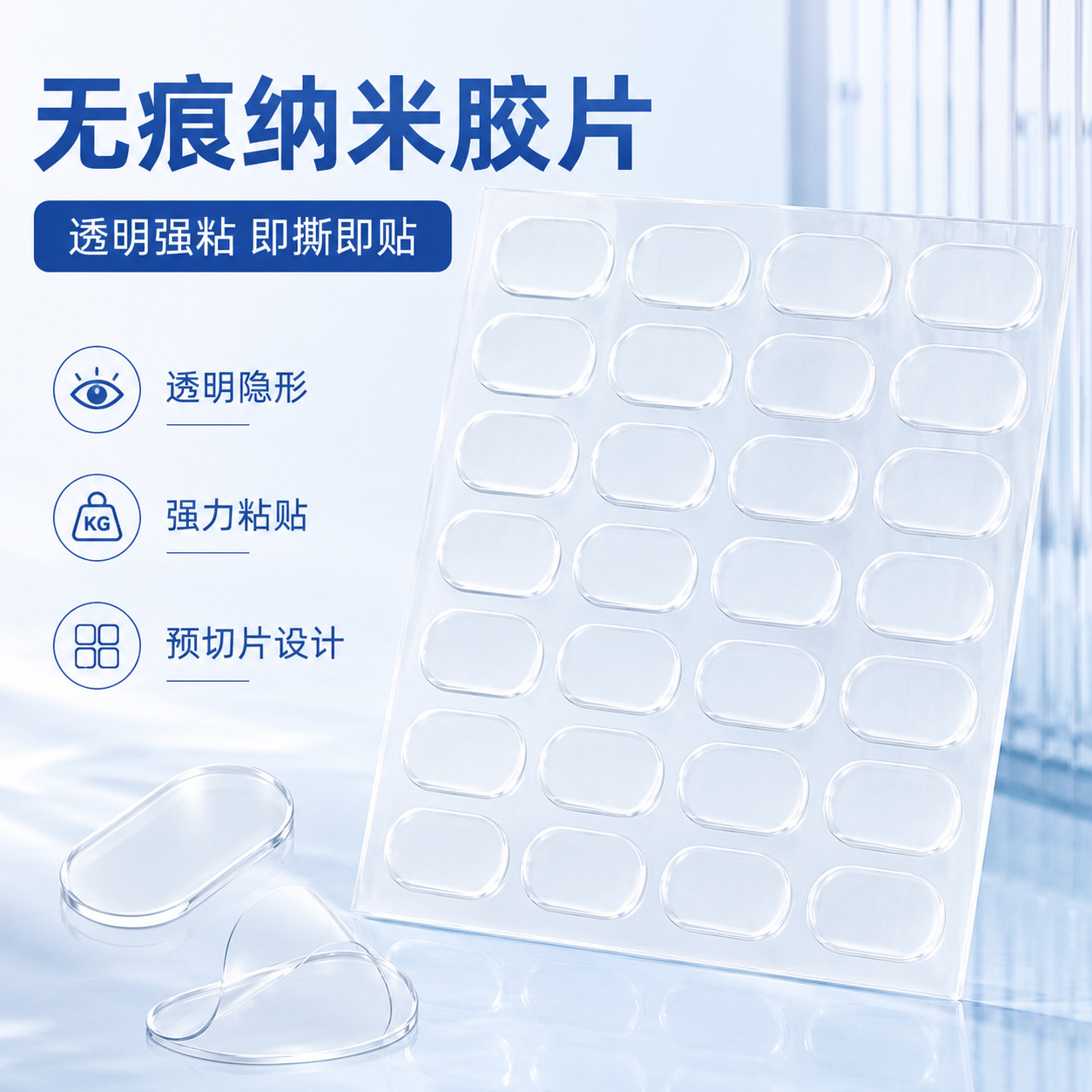 痕纳米胶贴定制透明高粘亚克力双面胶椭圆胶贴办公固定胶贴定做