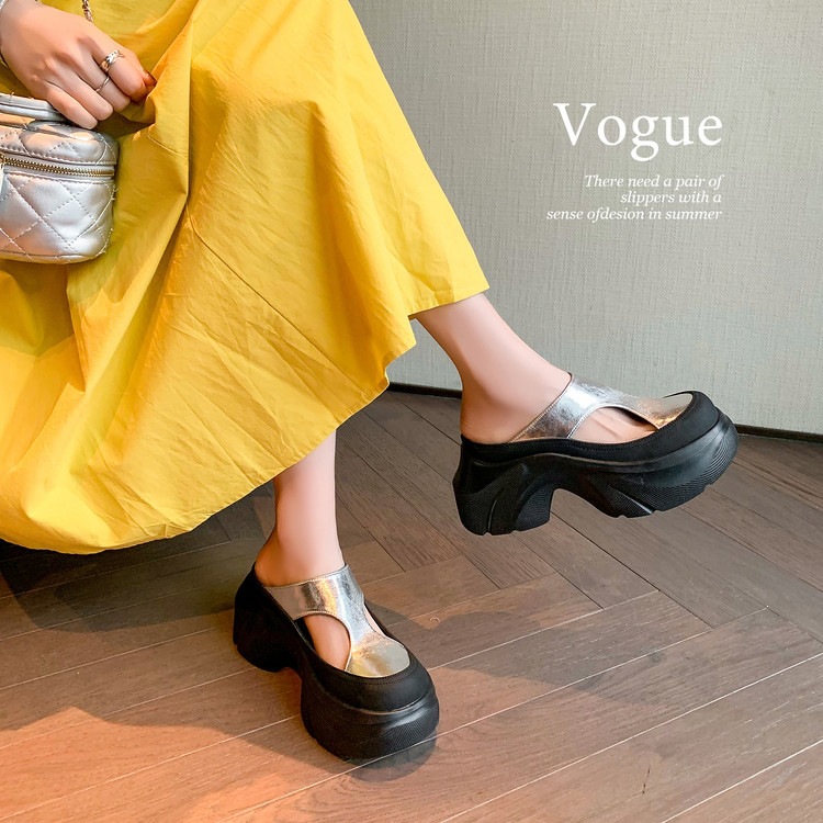 Dép sandal nữ da thật họa tiết da báo đế xuồng cao gót 9 cm — Trang chủ, màu đen, bạc chi tiết 66