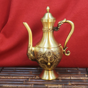 Brass Large Double Dragon Wine Jug Home Altar Decoration Luxury Copper Ornament Wholesale