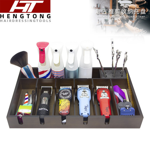 Wholesale volume cutting salon tool storage container solid wood rectangular box eight-grid palace decoration