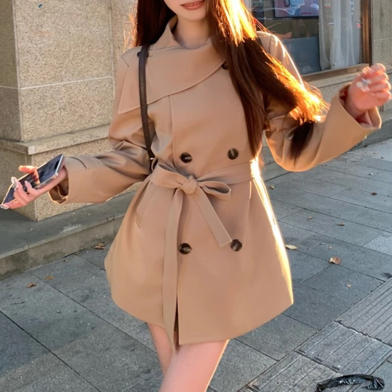 2025秋网红新款英伦风双排扣韩版通勤风衣外套女设计感小个子外套|undefined