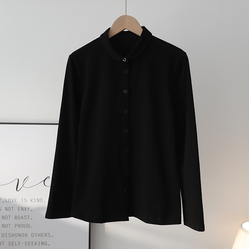 多用途で快適な女性用秋冬ボトムシャツ、ニットストレッチコットン長袖白シャツ、肌に優しく暖かいシャツ