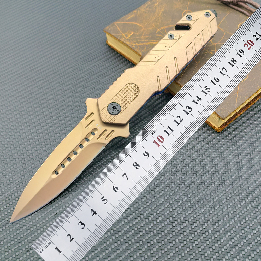 跨境货源户外黄金狩猎折叠刀精美礼品折刀丛林探险战术锋利军刀