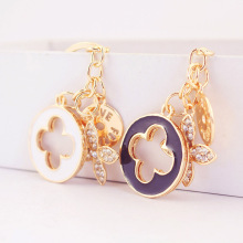 酷熙创意镶钻滴油水晶四叶花草情侣钥匙扣钥匙链金属挂件礼品962