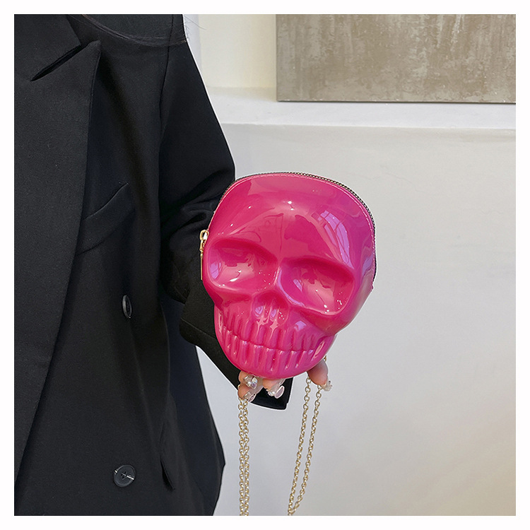 189g Weight Zipper Closure Type Single Shoulder Strap Strap Type Shoulder Bag Bags Type Casual Occasion Plastic Material Skull Pattern All Seasons Season Women's Gender Streetwear Style Oval Shape Mini Size Women's Mini Plastic Skull Streetwear Oval Zipper Shoulder Bag 27