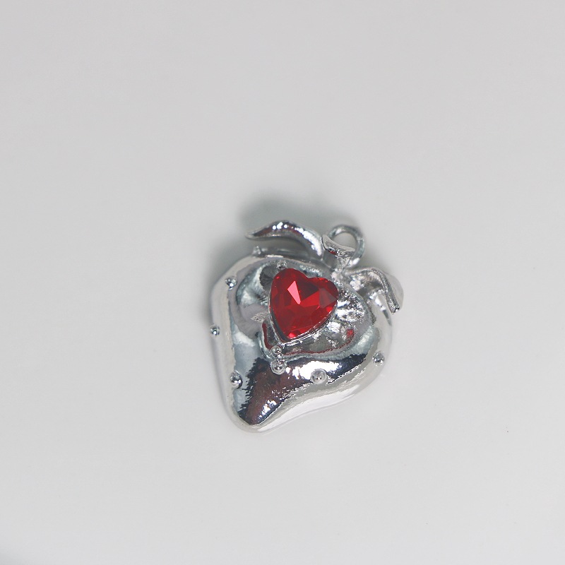 Rhinestones Inlay Material 1 Piece 17*21.1mm Alloy Rhinestones Heart Shape Strawberry Pendant