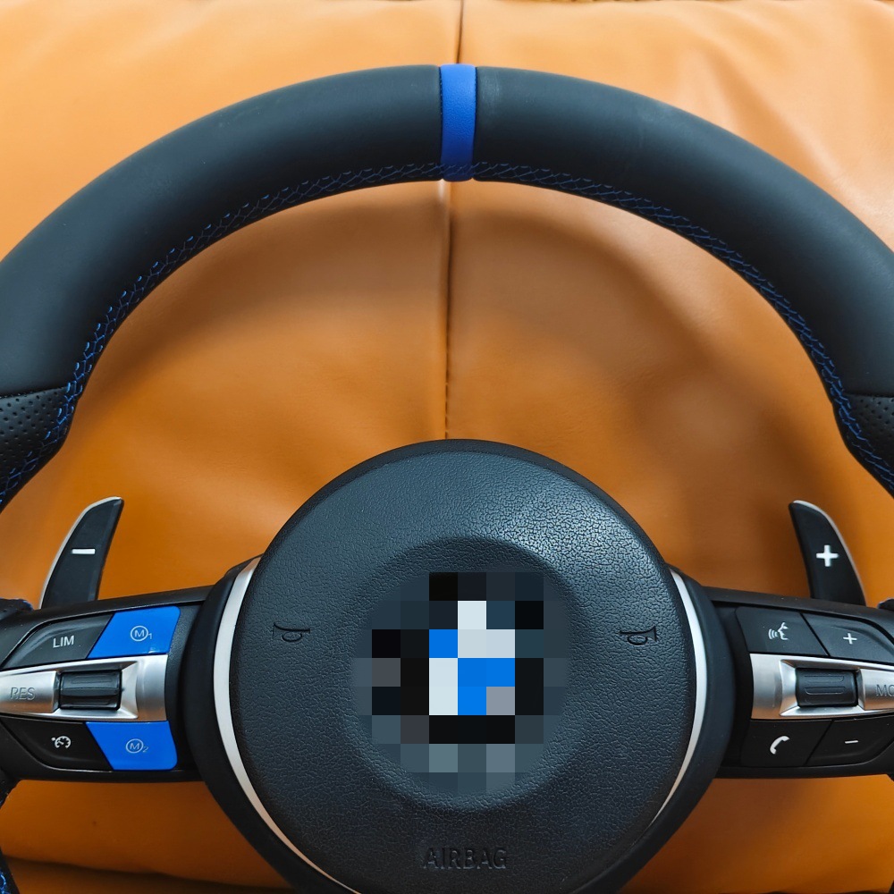 Custom blue buttons with return-to-center stitching are suitable for steering wheel modification in all BMW series 12345678