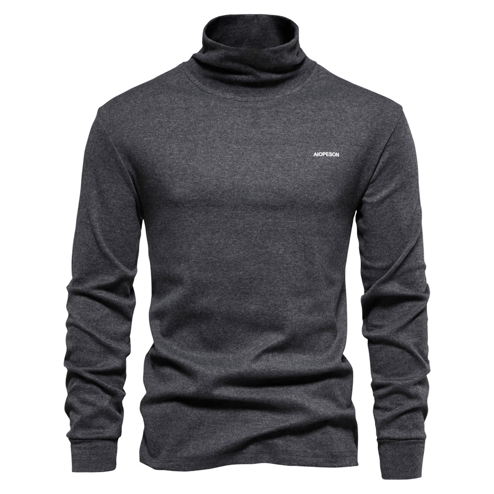Men's Turtleneck Shirt Long Sleeved Solid Colour Base Layer Top_voghion.com
