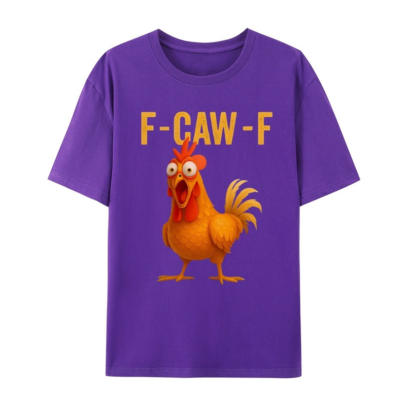 跨境新款有趣的公鸡印花F-Caw-F运动纯棉休闲大码T恤男女同款|undefined