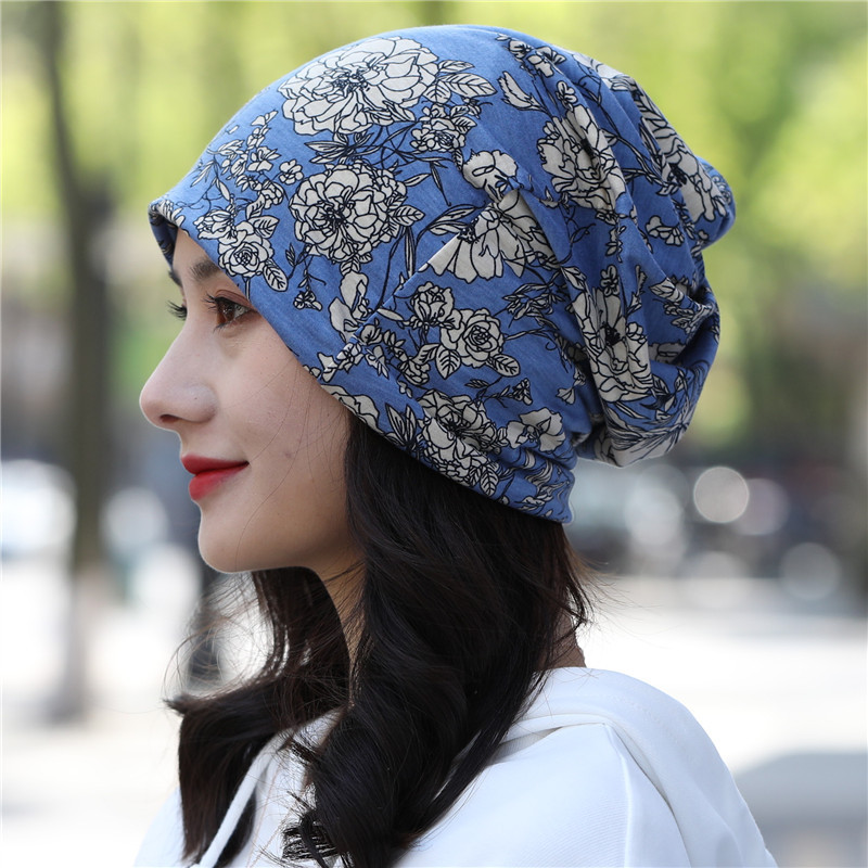 牡丹花朵套頭帽秋冬雙層薄款韓版潮人包頭帽子透氣男女復古風兩用