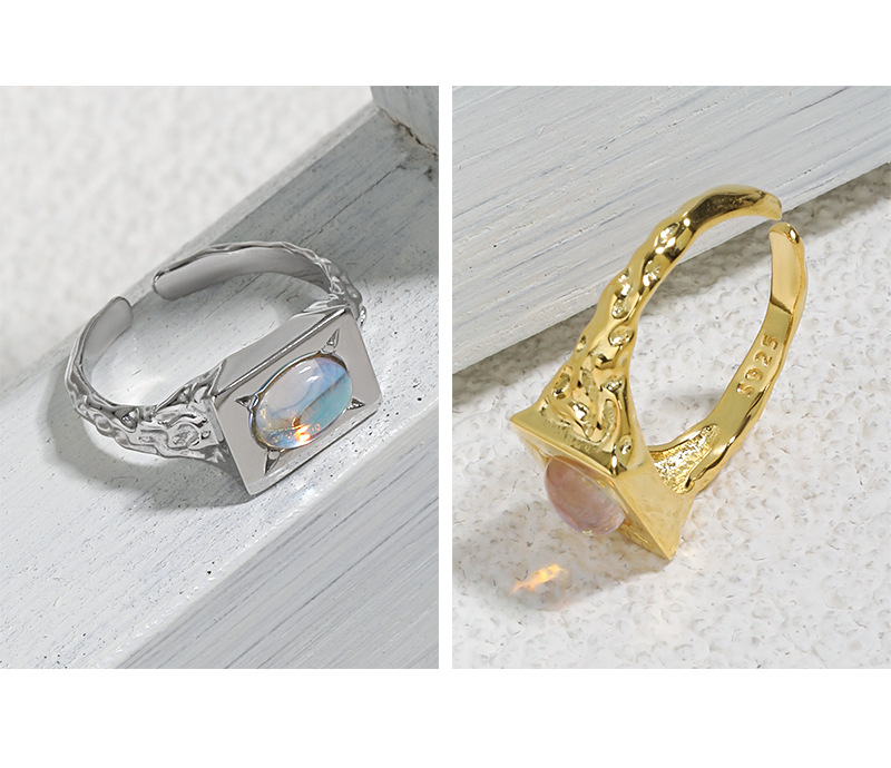Fashion Square Sterling Silver Plating Moonstone Open Ring