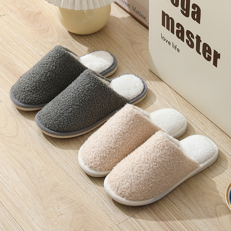 New Autumn and Winter Teddy Velvet Thickened Plush Cotton Slippers for Home Indoor and Outdoor Use with Non-Slip Soles for Floor Cleaning