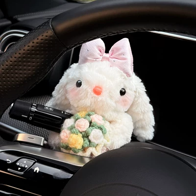 Cute Rabbit Car Dashboard Sürətlər qutusu və əl tormozu başlıqları - pink-diamond-knot-bouquet-lop-rabbit-huibao