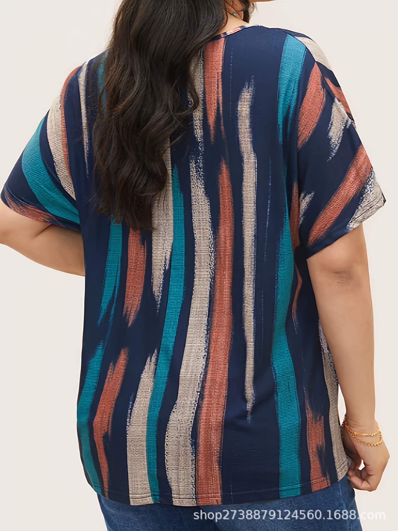 Europa y los Estados Unidos transfronterizos camisetas de tamaño grande para mujeres 2026 verano nuevo Amazon impresión casual suelta v-collar chaqueta de mujer