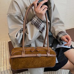 韩国麂皮绒手提保龄球包女2025秋冬新款时尚百搭大容量单肩腋下包