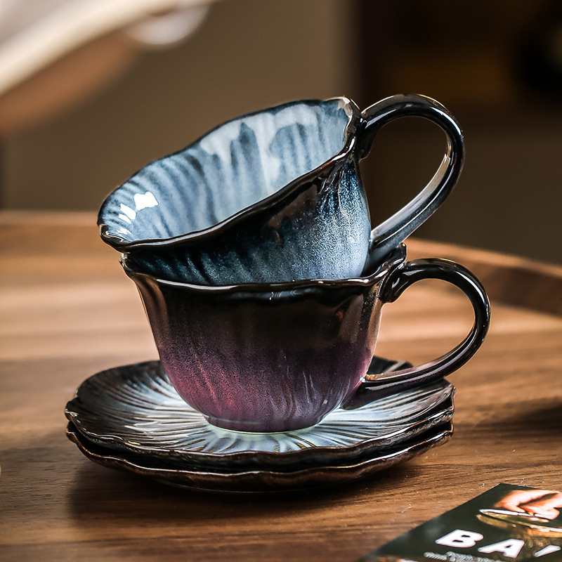 High-End and Beautiful Coffee Cup with Kiln Design, Ice American Latte Cup, Creative Ceramic Petal Coffee Cup and Saucer Cup High-End and Beautiful Coffee Cup with Kiln Design, Ice American Latte Cup, Creative Ceramic Petal Coffee Cup and Saucer Cup