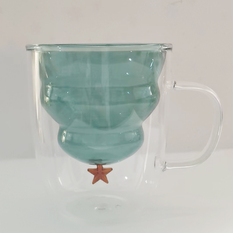 Copa de Navidad de vidrio Taza Linda Taza de regalo de Año Nuevo creativo Taza taza de bebida doméstica de doble capa con tapa