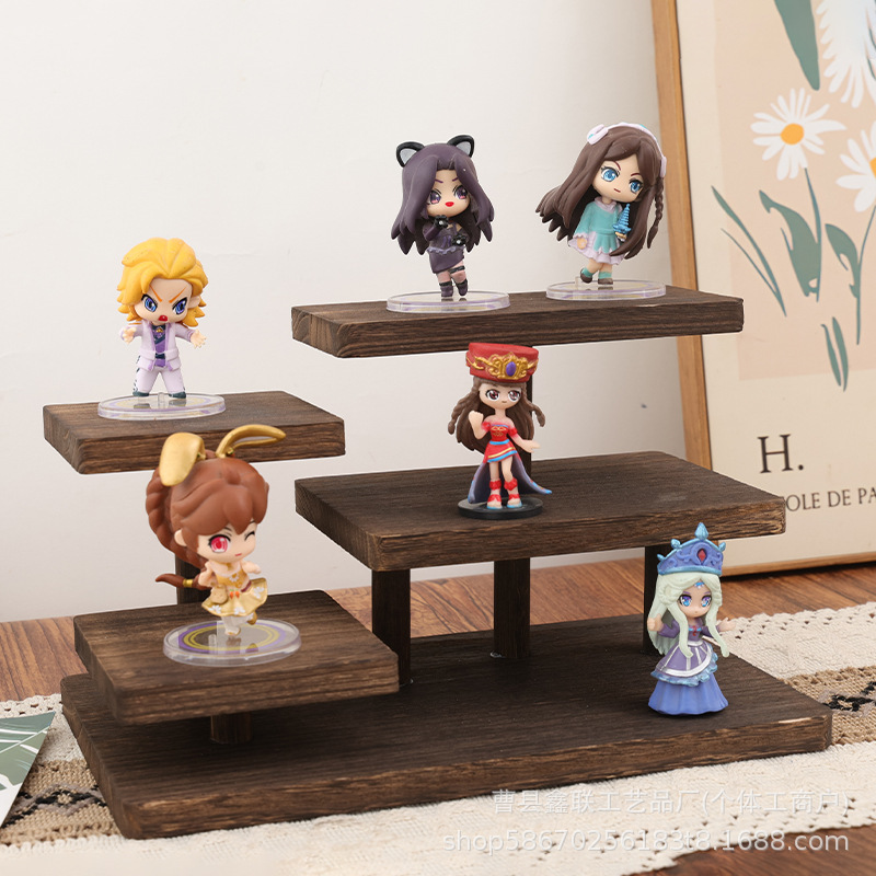 クロスボーダー無垢材多層レトロ香水手作りブラインドボックスラックデスクトップティーカップラックはしごディスプレイ収納ラック|undefined