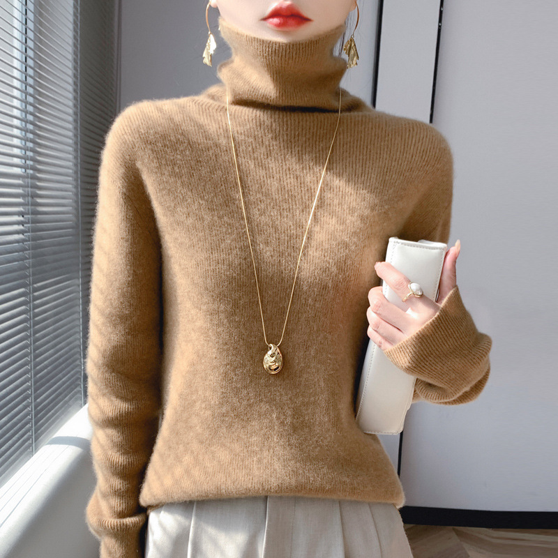 秋冬女装高领针织衫女士2025新款内搭修身打底衫软糯堆堆领毛衣|undefined