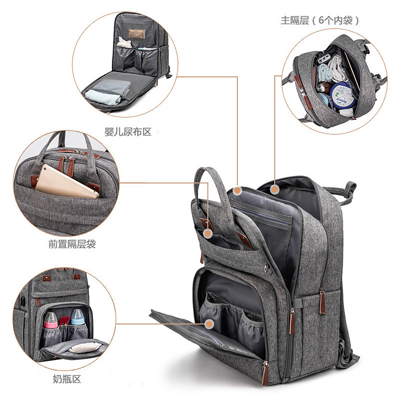 Bolsa de maternidad transfronteriza, gran capacidad, multifuncional, mochila para mamá y bebé, mochila para chupete, bolsa para mamá, correa con amortiguación de aire, ligera.