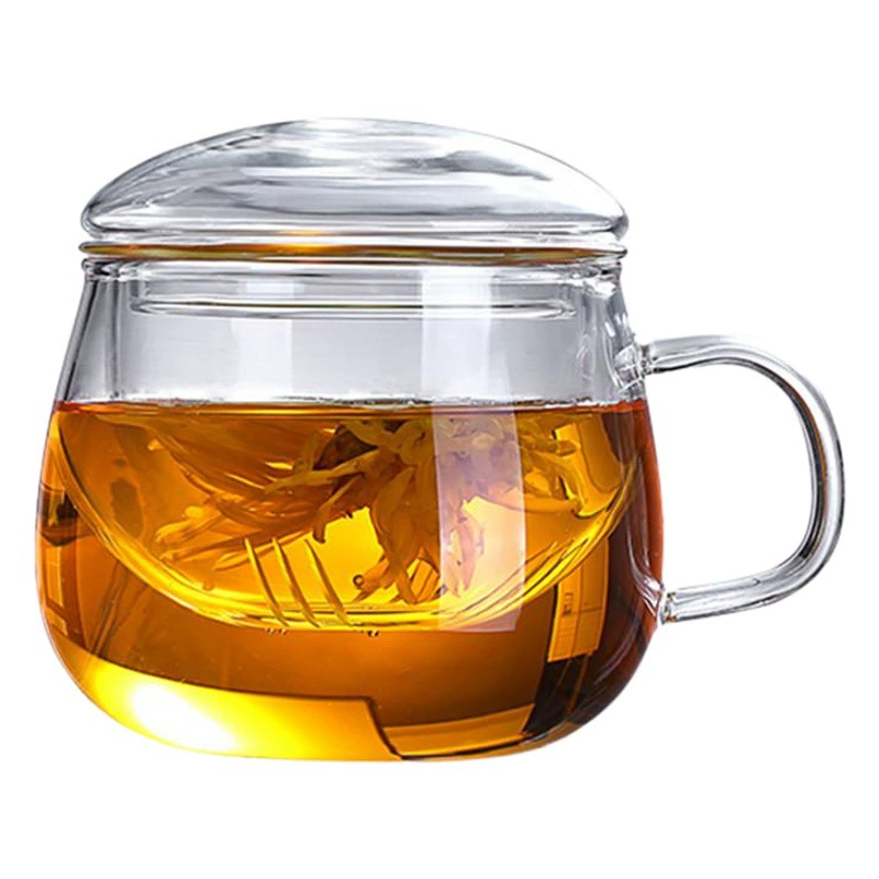 Утолщенная стеклянная чайная чашка с крышкой Прозрачный чай Круглая забавная чашка Термостойкая чашка из боросиликатного стекла Цветочная чайная чашка Офисная чашка