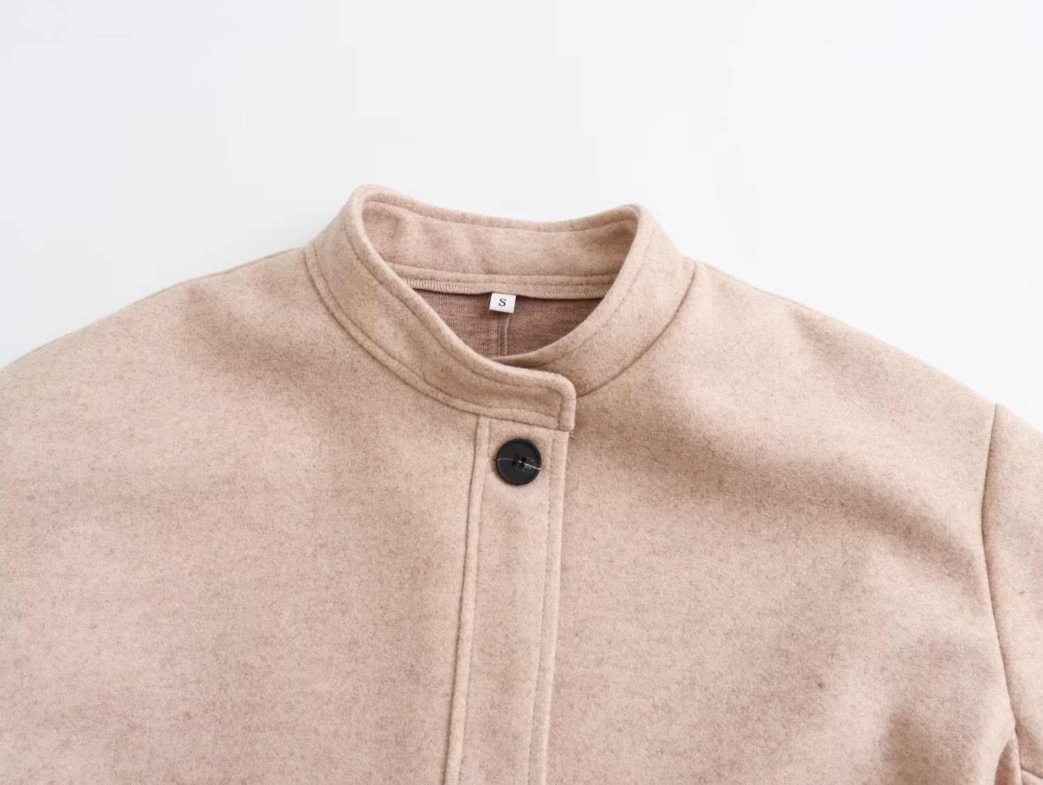 Damenbekleidung Rundhals Wollmantel Modejacke Langarm Dekorative Tasche Top_voghion.com