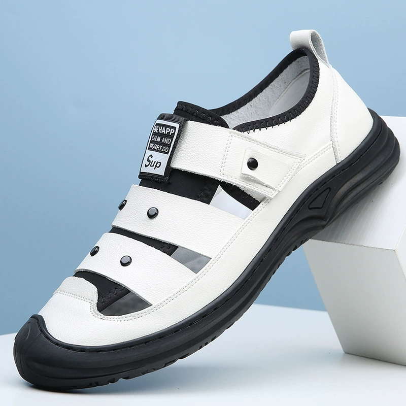 Мужские кожаные сандалии Кожаные мужские туфли летние дышащие среднего возраста пещерные туфли мужские новые нескользящие мягкие подошвы повседневные папы