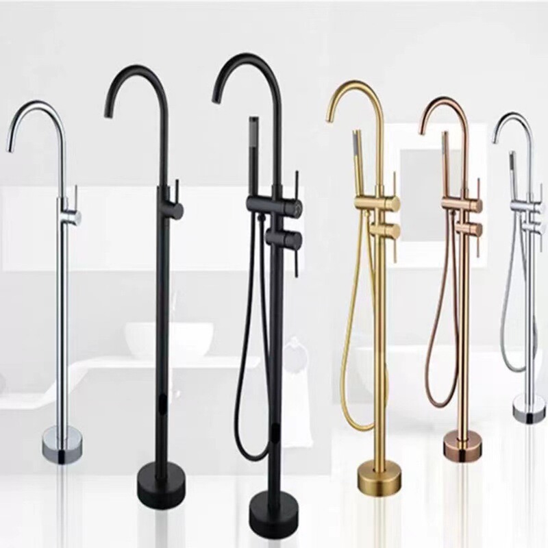 Wholesale all copper cold and hot floor type bathtub faucet side vertical wooden barrel household column basin ground type black