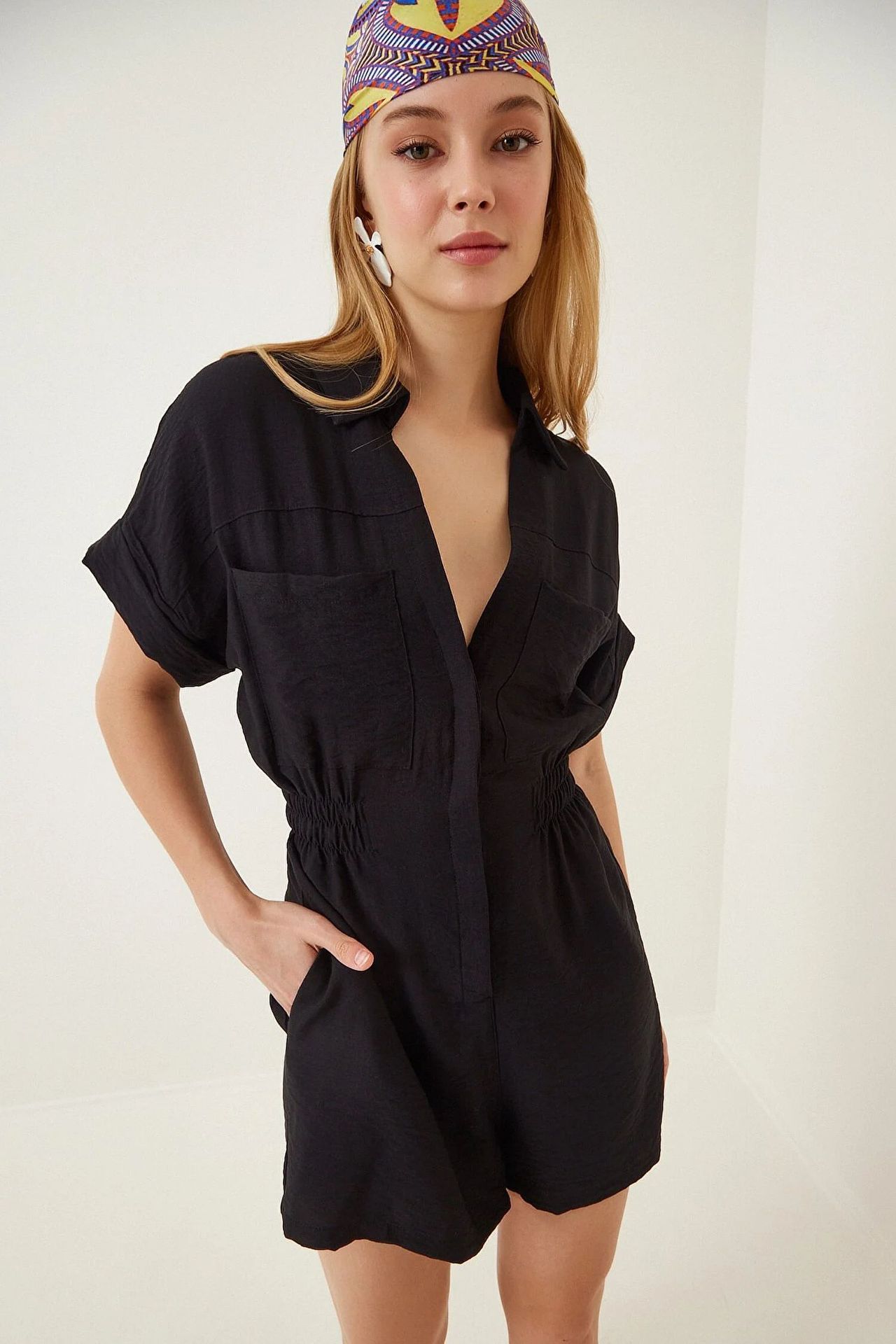 Women Short Sleeve Waist Controlled Loose Slimming Cotton Linen Casual Wide Leg Shorts
