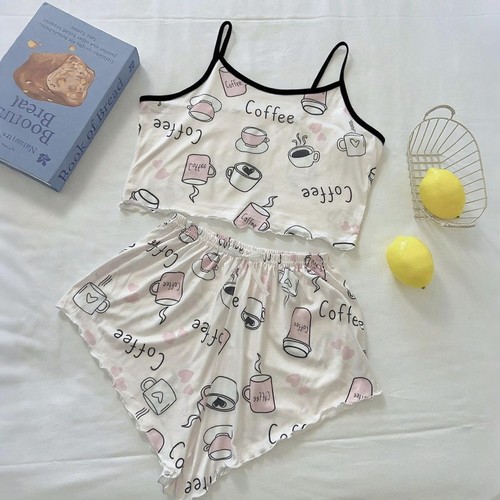 Cross-border European and American thin sleeveless vest top with straps, shorts, loungewear two-piece set, women's pajamas
