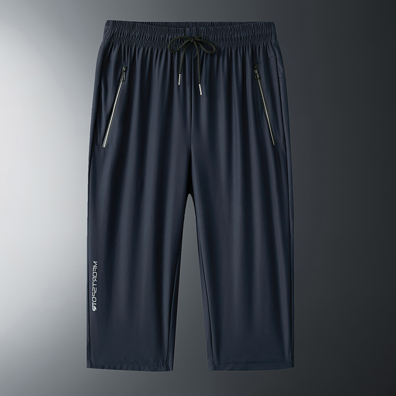Verano de los Hombres Nuevo hielo seda aire acondicionado recortado pantalones casuales más tamaño mediados cintura pantalones moda de secado rápido recortada pantalones al por mayor