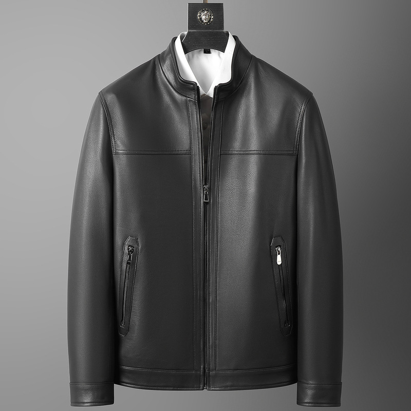 New Spring and Autumn Haining Men's First-Layer Cowhide Jacket Stand-Up Collar Genuine Leather Jacket Business Casual Versatile Men's Clothing Export New Spring and Autumn Haining Men's First-Layer Cowhide Jacket Stand-Up Collar Genuine Leather Jacket Business Casual Versatile Men's Clothing Export
