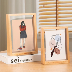 亞克力實木相框桌擺跨境創意梯形8寸畫框架7寸櫸木相框擺台定製