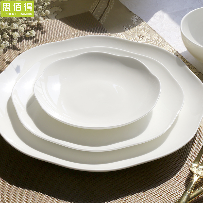 Pure white bone china bowl dish single product lace Bowl plate household European-style personalized creative rice bowl simple tableware Tangshan