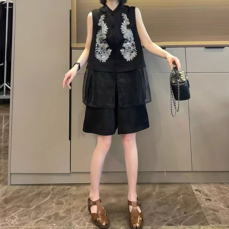 新中式国风重工刺绣网纱拼接手工串珠中长款高级感轻奢上衣|undefined
