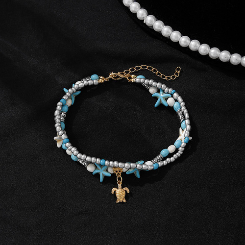 Hot-selling new products in Europe and America Beach anklet turtle pendant starfish turquoise anklet double layer beach anklet factory direct sale
