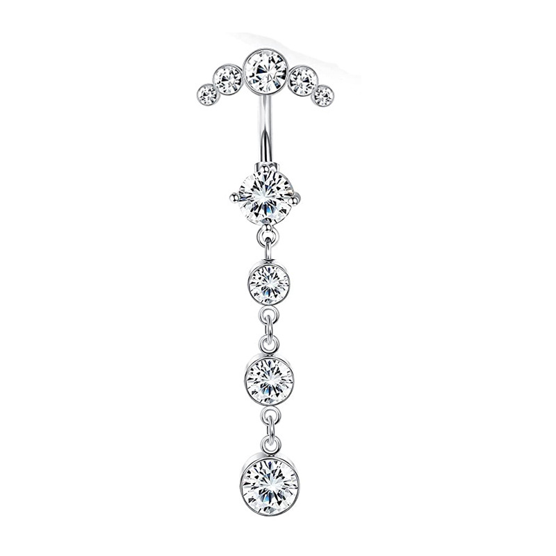 Piercing per ombelico lungo in acciaio inossidabile con zirconi a 5 diamanti, europeo e americano_voghion.com