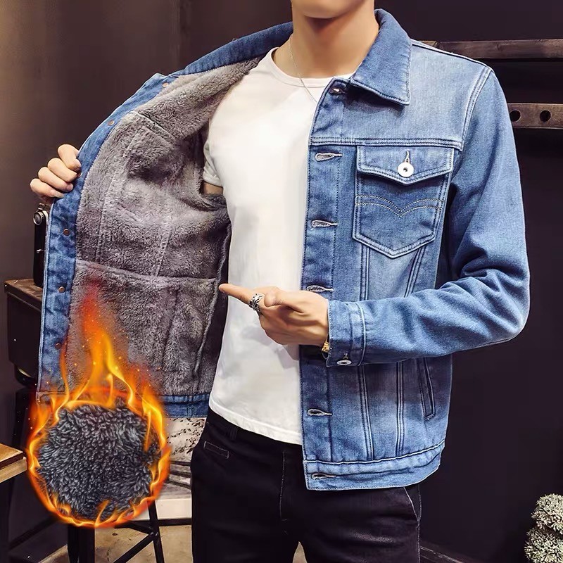 겨울 기모 두꺼운 데님 재킷 남자 가을과 겨울 따뜻한 패셔너블 루즈 탑 캐주얼 올 매치 남자 자켓