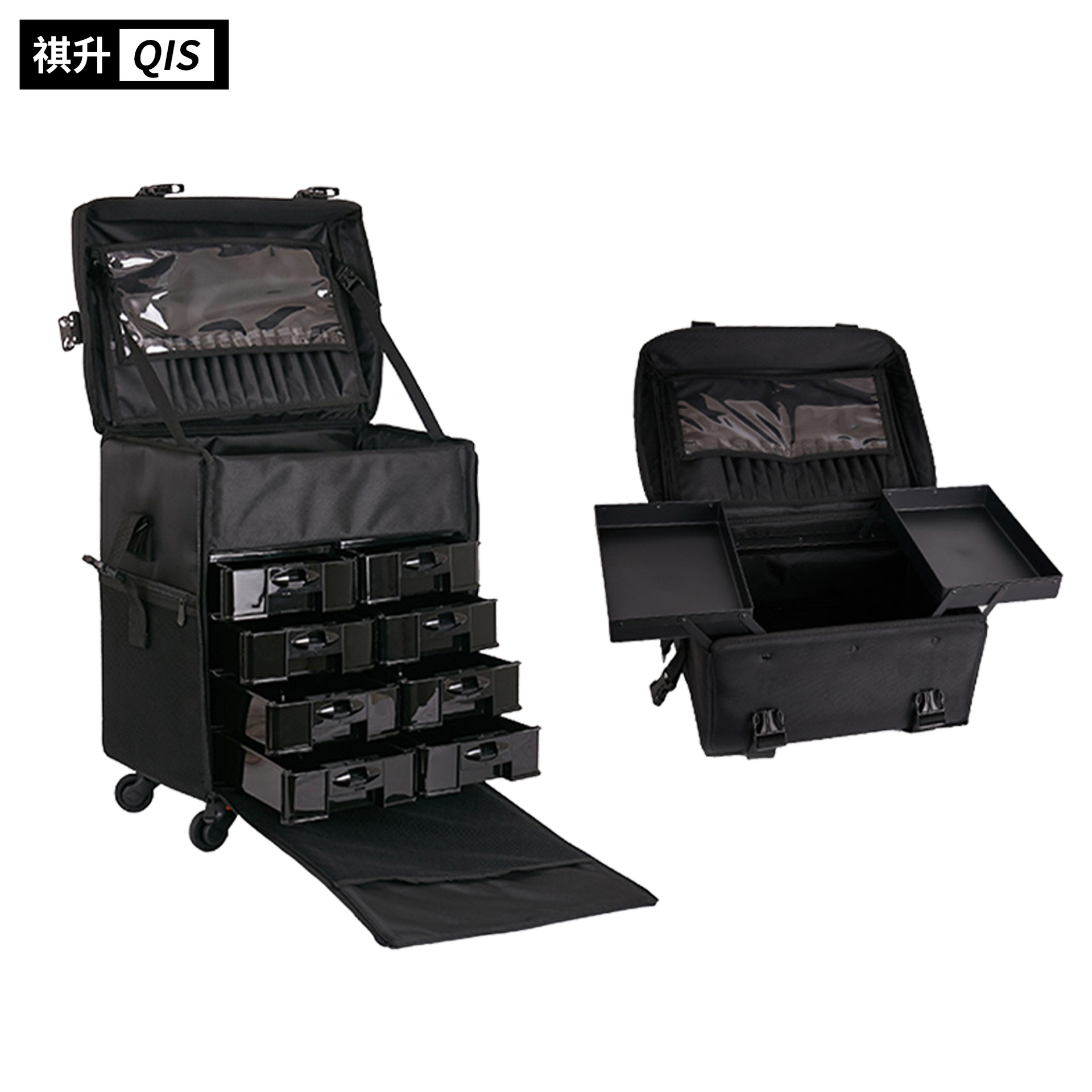 Estuche cosmético de nylon estuche de carro de gran capacidad de doble capa portátil transfronteriza bolsa de cosméticos portátil al por mayor artista de maquillaje profesional portátil