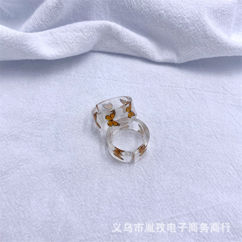 Nueva Corea del Sur ins estilo colorido mariposa anillo abierto de resina acrílica anillo de Venta caliente europeo y americano